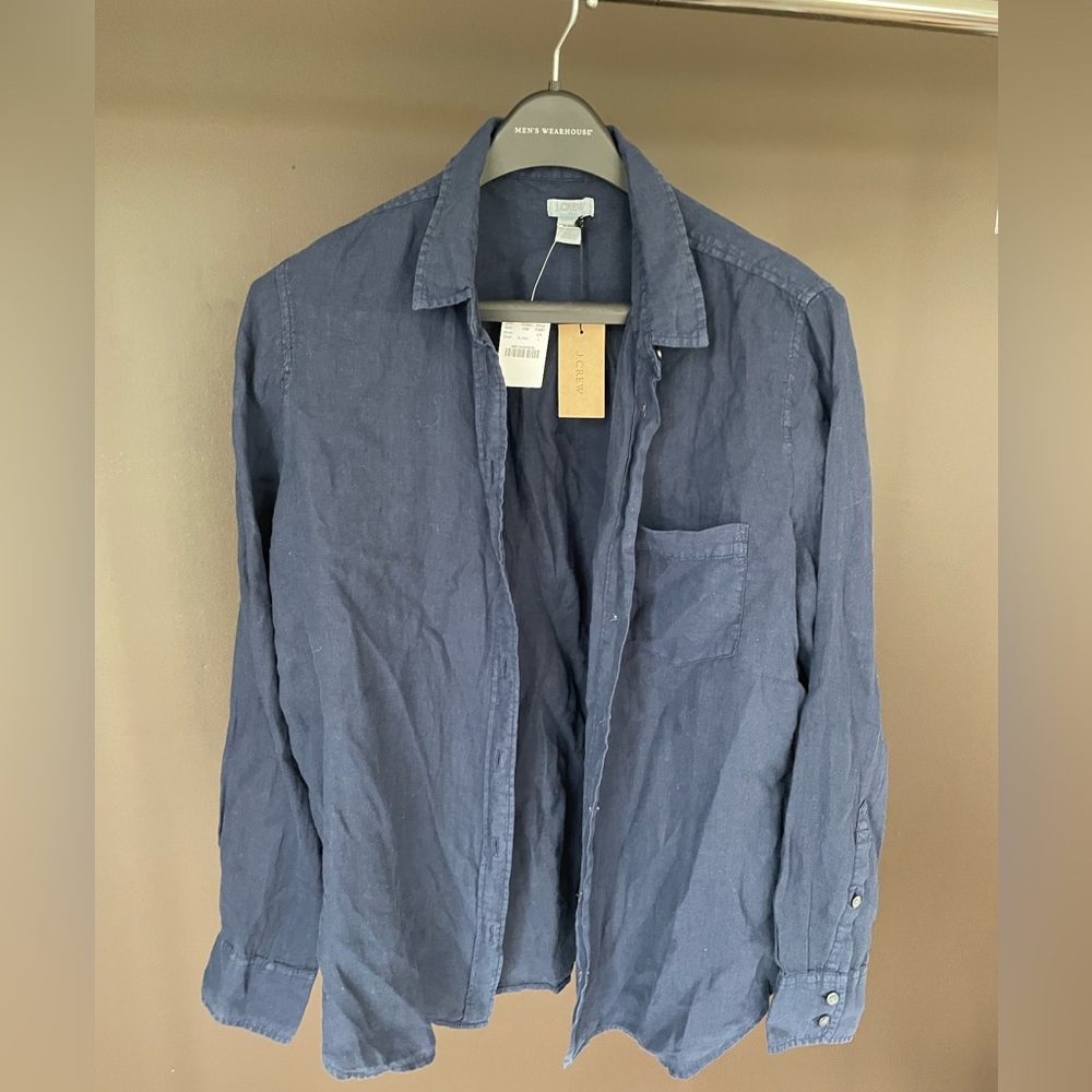 J Crew NWT navy linen button down size L
